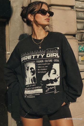 Siyah Baskılı Oversize Kadın Sweatshirt  MG1923