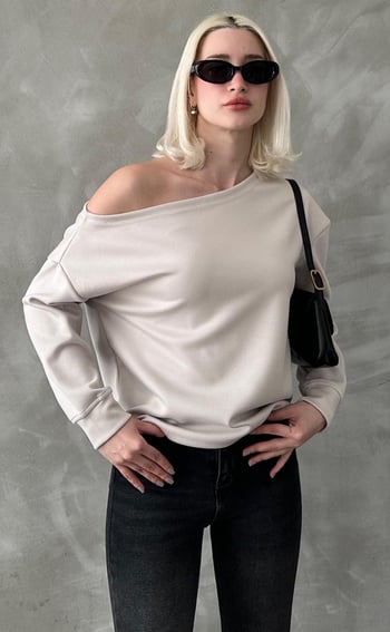 Taş Kayık Yaka Basic Sweatshirt MG2228