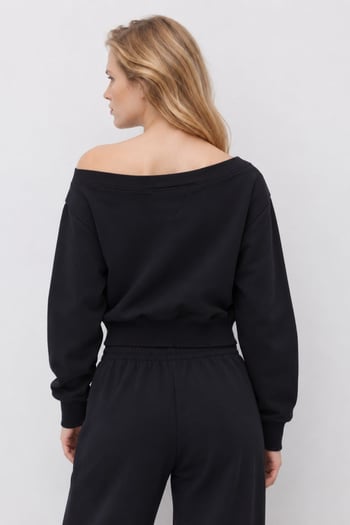 Siyah Kayık Yaka Kadın Sweatshirt MG2239