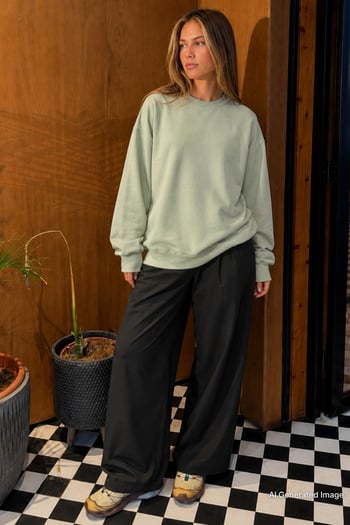 Mint Yeşili Bisiklet Yaka Basic Sweatshirt MG2185