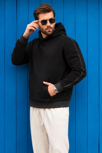 Siyah Kapüşonlu Kanguru Cep Erkek Sweatshirt E7163