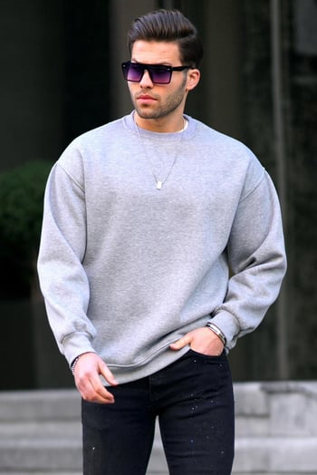 Grimelanj Bisiklet Yaka Oversize Şardonlu Basic Erkek Sweatshirt 6048