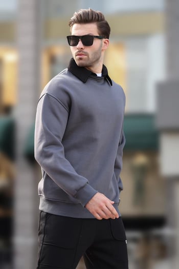 Füme Polo Yaka Erkek Sweatshirt 7086