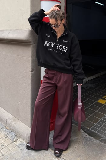 Siyah Yarım Fermuarlı Baskılı Sweatshirt MG2212