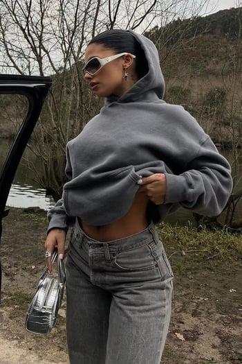 Füme Kapüşonlu Şardonlu Oversize Cepli Sweatshirt MG2206