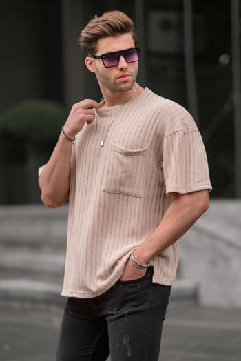 Bej Oversize Erkek Tişört 6180