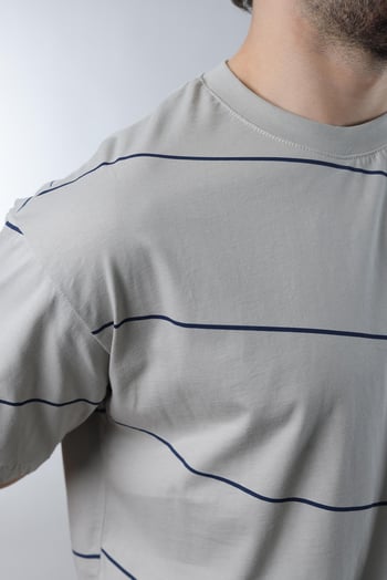 Boyalı Gri Bisiklet Yaka Basic Çizgili Erkek T-shirt E7102