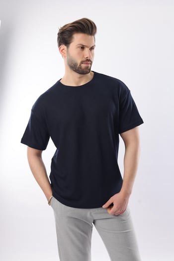 Lacivert Bisiklet Yaka Erkek T-shirt E7128