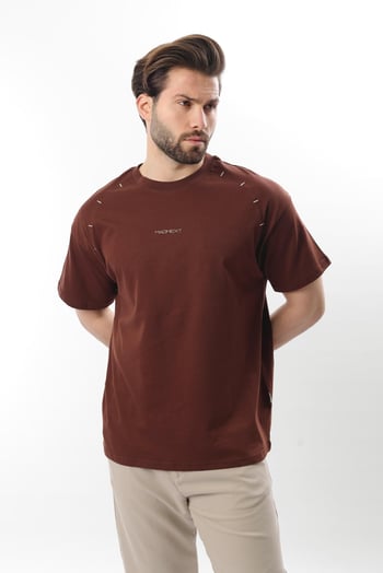Acı Kahve Baskılı Nakış Detaylı Erkek T-shirt E7108