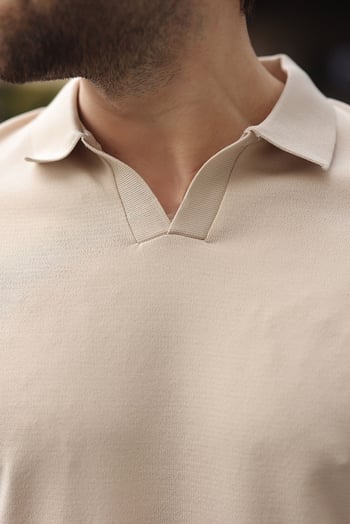 Taş Rengi Polo Yaka Triko Kısa Kollu Erkek Tişört E7463