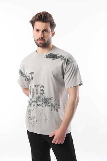Boyalı Gri Baskılı Erkek T-shirt E7115