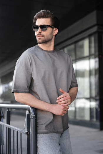 Siyah %100 Pamuklu Bisiklet Yaka Oversize Erkek Tişört E7177
