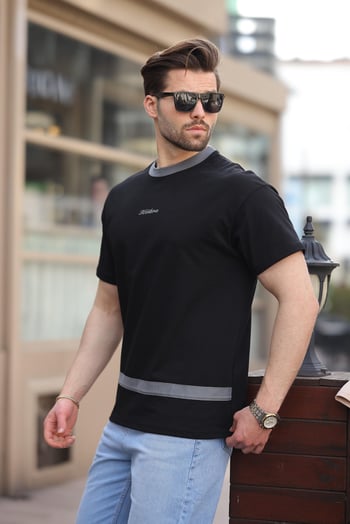 Siyah Baskılı %100 Pamuklu  Erkek T-shirt E7135