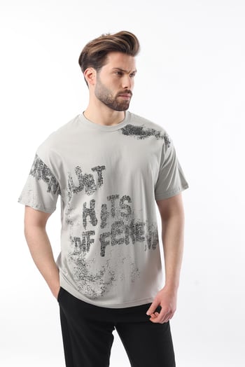 Boyalı Gri Baskılı Erkek T-shirt E7115