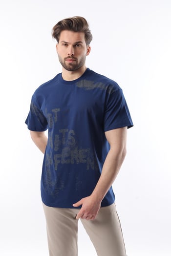 Lacivert Baskılı Erkek T-shirt E7115