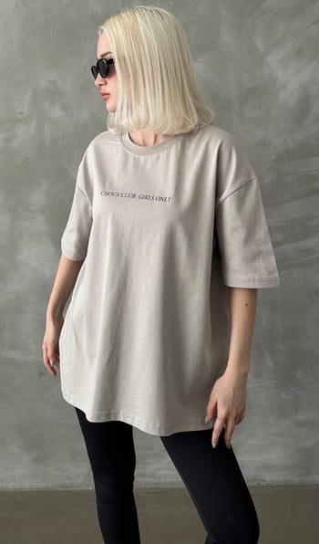 Boyalı Gri Oversize Sırt Ve Ön Baskılı Bisiklet Yaka Kısa Kollu Tişört MG2130
