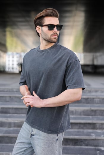 Siyah %100 Pamuklu Oversize Erkek Tişört E7178