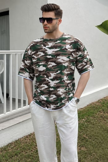 Madmext Men Beige T-Shirt 4983