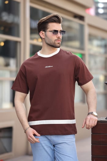 Acı Kahverengi Baskılı %100 Pamuklu  Erkek T-shirt E7135