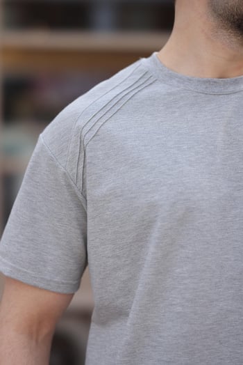 Gri Bisiklet Yaka Basic Erkek T-shirt E7138