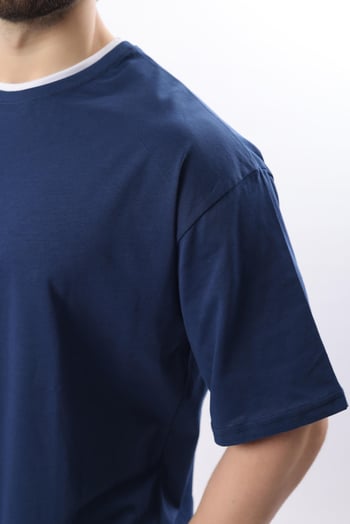 Madmext Oversize Lacivert Erkek Tişört 4978