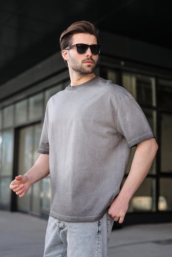 Siyah %100 Pamuklu Bisiklet Yaka Oversize Erkek Tişört E7177