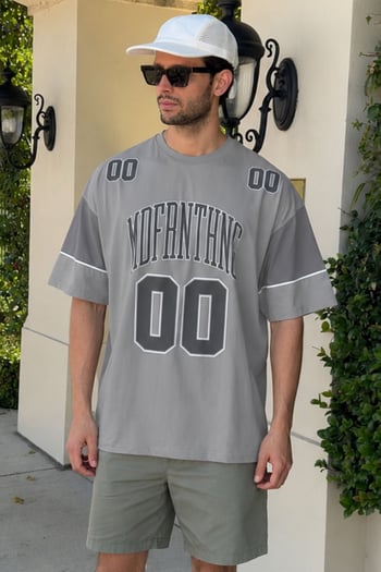 Boyalı Gri Baskılı Pamuklu Oversize Erkek T-shirt 7035