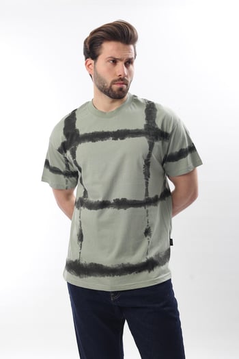 Mint Yeşili Bisiklet Yaka Baskılı Basic Erkek T-shirt E7109