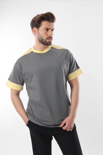 Füme Omzu Şerit Detaylı Erkek T-shirt E7125
