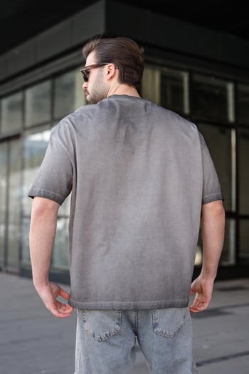 Siyah %100 Pamuklu Bisiklet Yaka Oversize Erkek Tişört E7177