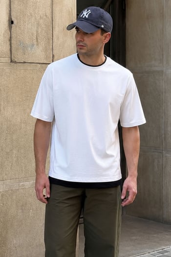 Madmext Oversize Beyaz Erkek Tişört 4978