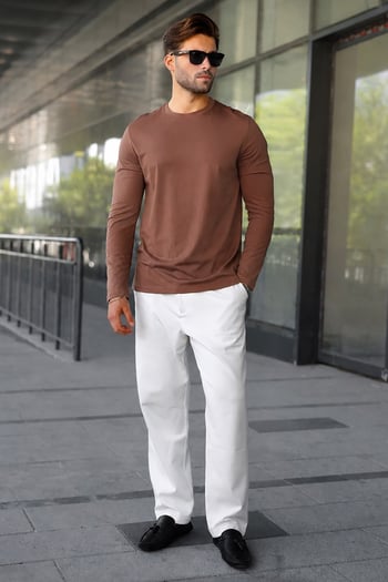 Kahverengi %100 Pamuklu Slim Fit Erkek Tişört E7187
