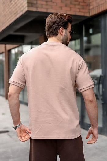 Camel Şerit Detaylı Modern Kesim Erkek Tişört E7182