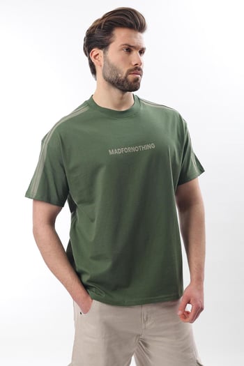 Haki Bisiklet Yaka Baskılı Erkek T-shirt E7110