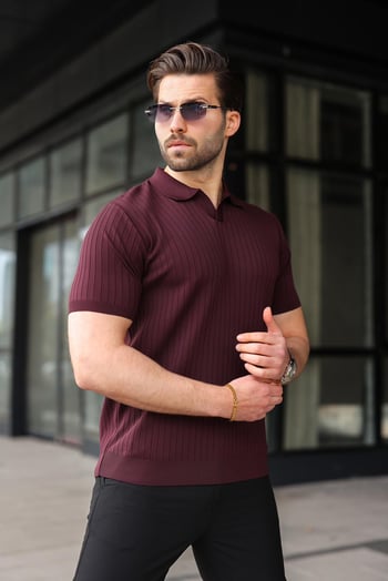 Mürdüm Polo Yaka Triko Erkek Tişört E7461