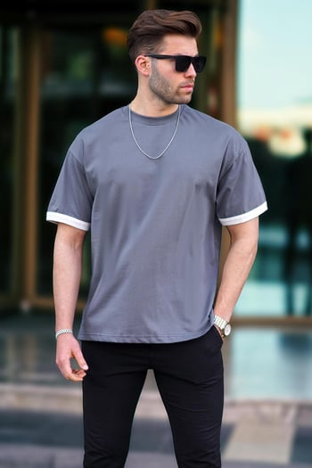 Füme Oversize Bisiklet Yaka Tişört 6184