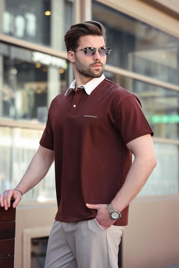 Madmext Acı Kahve Düğmeli Polo Yaka Erkek T-shirt E7119