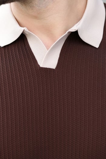 Kahverengi Polo Yaka Triko Erkek Tişört E7464