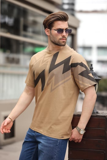 Kapüçino Baskılı %100 Pamuk Erkek T-shirt E7111