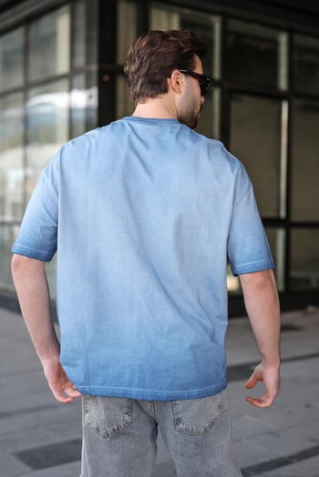 İndigo %100 Pamuklu Bisiklet Yaka Oversize Erkek Tişört E7177