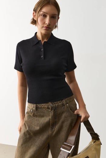 Siyah Slim Fit Polo Yaka Triko Tişört MG2805