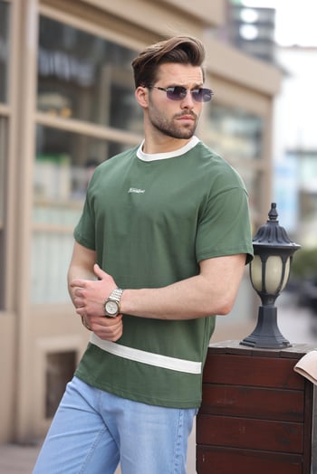 Haki Baskılı %100 Pamuklu  Erkek T-shirt E7135