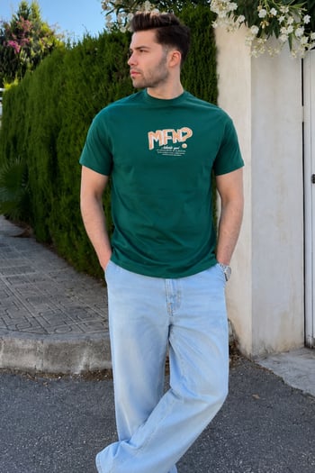 Madmext Baskılı Koyu Yeşil  Erkek Tişört  6124