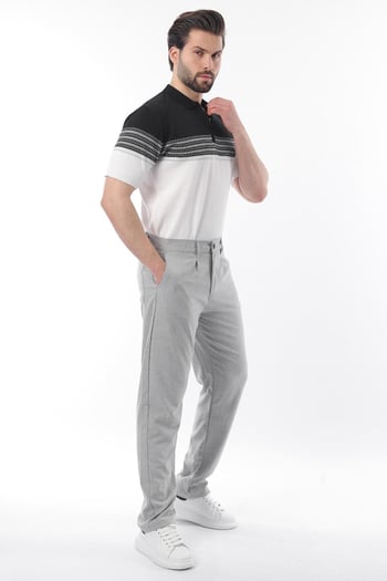 Lacivert Fermuarlı Polo Yaka Desenli Erkek T-shirt E7296