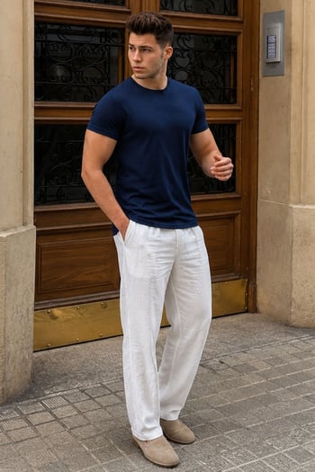 Madmext Men Basic Navy Blue T-shirt 3006