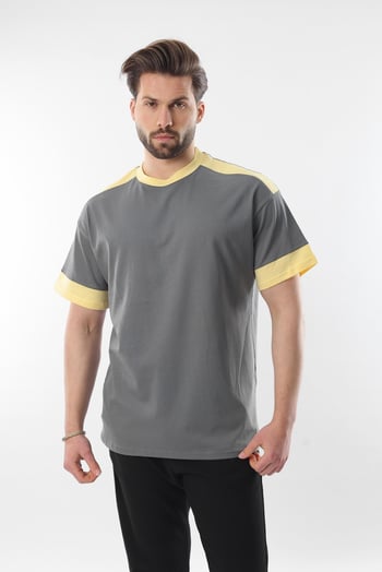 Füme Omzu Şerit Detaylı Erkek T-shirt E7125