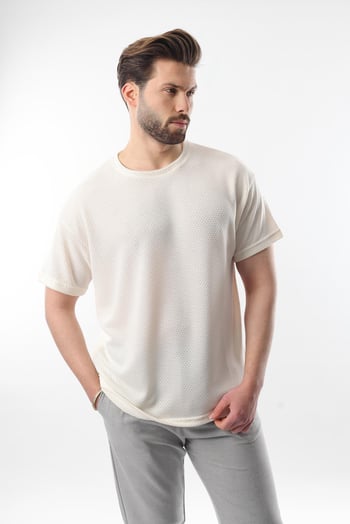 Ekru Bisiklet Yaka Erkek T-shirt E7128