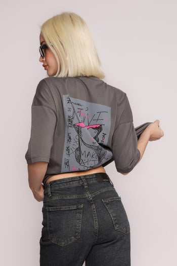 Füme Baskılı Oversize Tişört MG1491