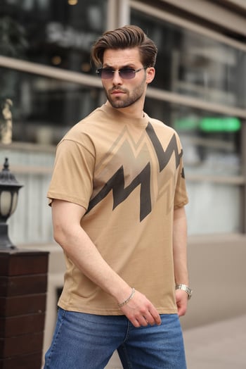Kapüçino Baskılı %100 Pamuk Erkek T-shirt E7111