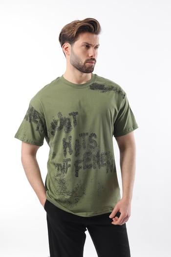 Haki Baskılı Erkek T-shirt E7115